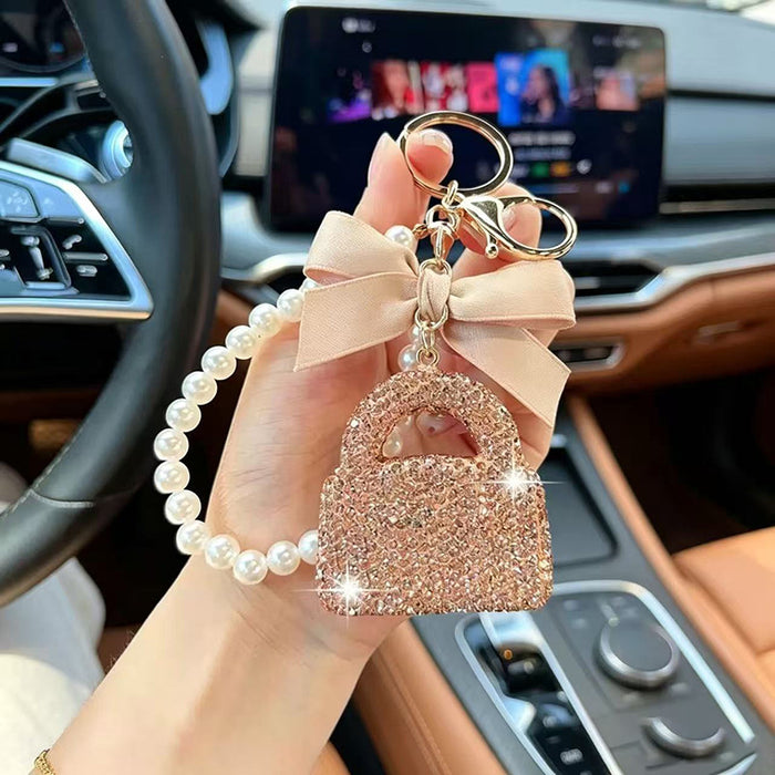 Wholesale Rhinestone Pearl Keychain Bag Charm Fashion Accessory Car Key Gift
