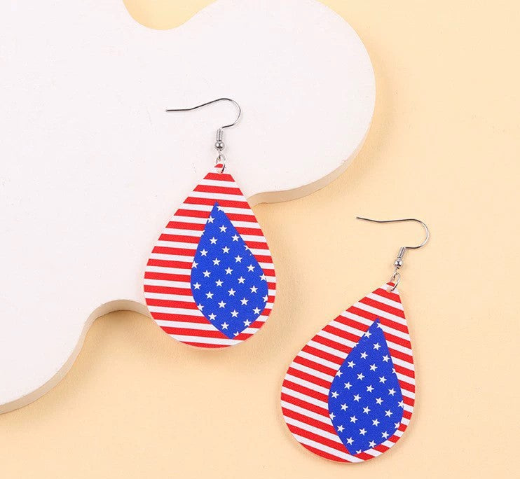 Wholesale Patriotic Red White Blue Star Stripe Acrylic Earrings Gift Jewelry Accessory MOQ≥2