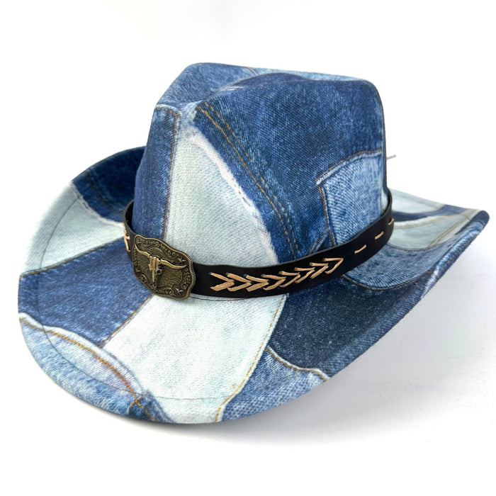 Wholesale Vintage denim patchwork top hat, new high-end sunshade and sun protection hat