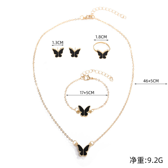 Wholesale Four-piece Set Jewelry Women' s Butterfly Necklace Bracelet Earrings Ring