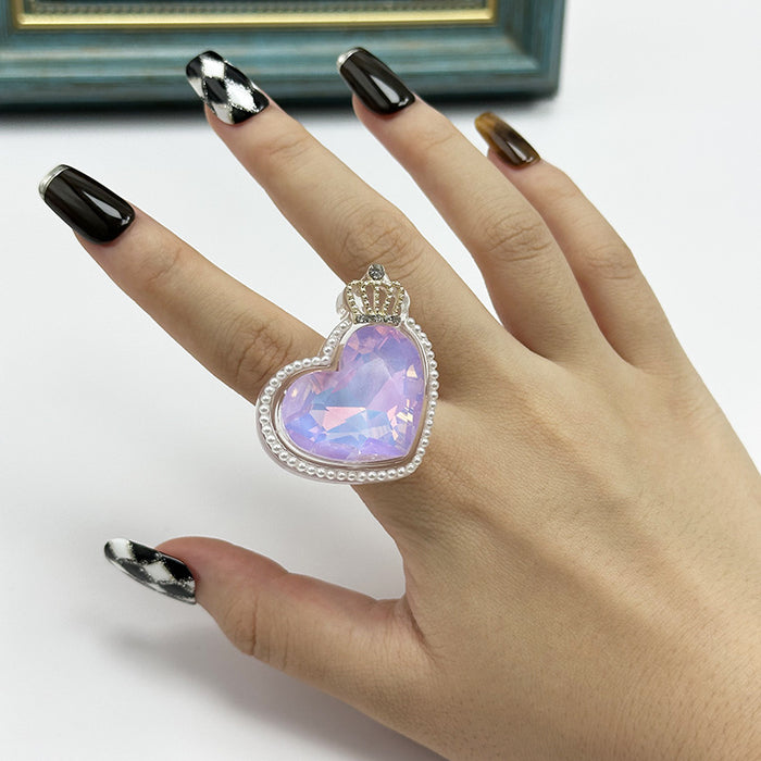 Wholesale New Light Luxury Crown Love Niche Design Ring Jewelry Colorful Shining Ring