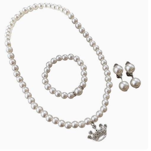 Wholesale children princess bow shell pearl necklace suit