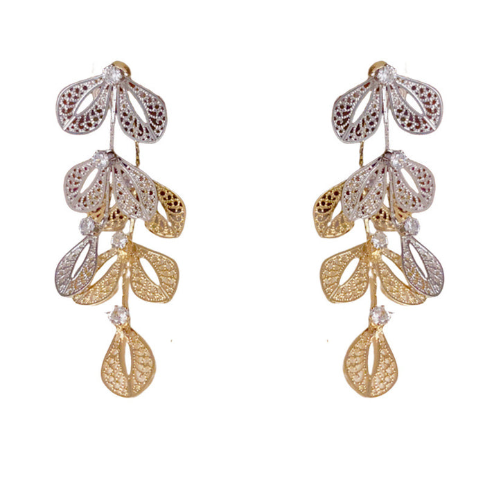 Wholesale Gold and Silver Contrasting Leaf Two-Wear Earrings for Women  Earrings