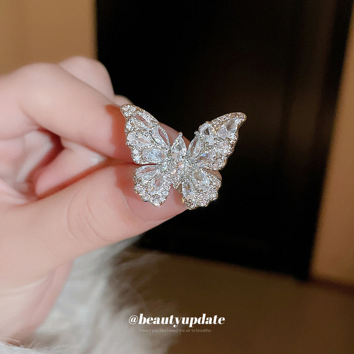 Wholesale Copper Diamond Zircon Butterfly Open Ring JDC-RS-BaoJ002