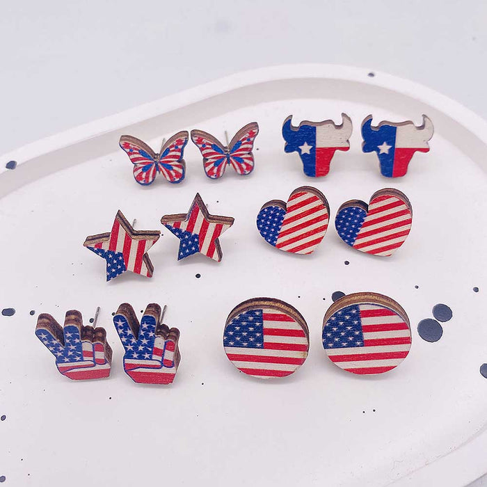 Wholesale United States Independence Day wooden star earrings JDC-ES-Susheng011