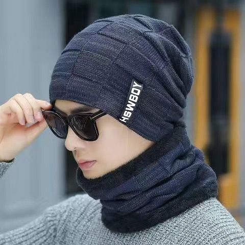 Wholesale Hat Men's Winter Warm Thickened Fleece-lined Youth Cycling Knitted Wool Hat Student Pullover Toe Cap