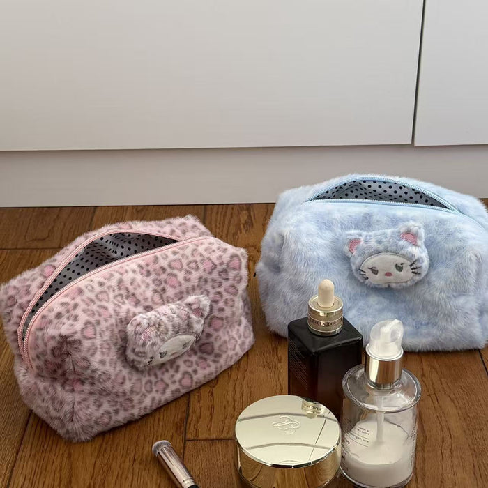 Wholesale Plush Pink Leopard Print Makeup Bag
