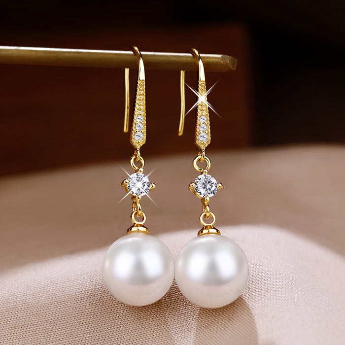 Wholesale Pearl zircon earrings with fashionable and versatile style, earrings and hooks