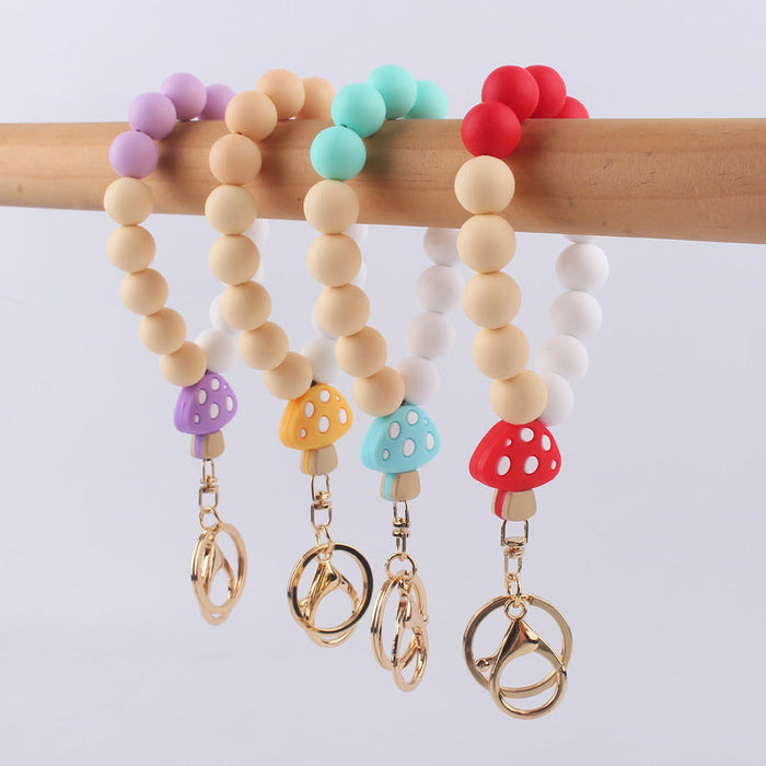 Wholesale Cartoon Silicone Mushroom Beaded Wrist Keychain JDC-KC-GuangTian012