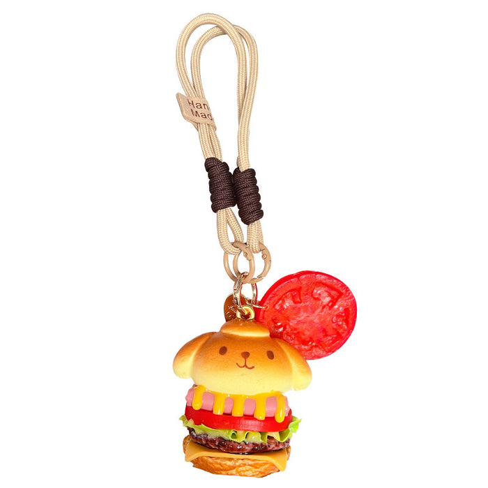 Wholesale Trendy Simulated Puppy Burger PVC Keychain Pendant Food Charm For Bags