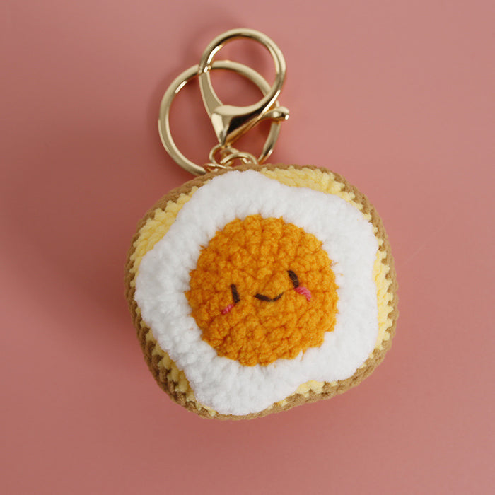 Wholesale Creative hand-woven egg yolk toast pendant wool crocheted cute key chain poached egg shape bag pendant