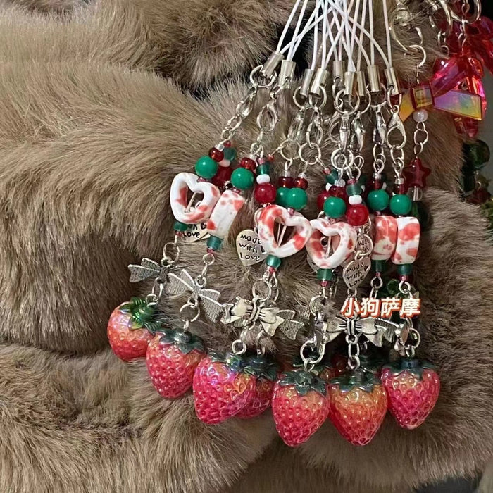Wholesale Girl Beaded Strawberry Mobile Phone Chain School Bag