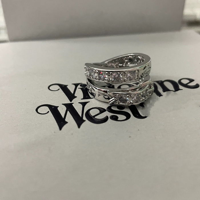 Wholesale Double-layered belt buckle with sparkling diamond Saturn element couple rings