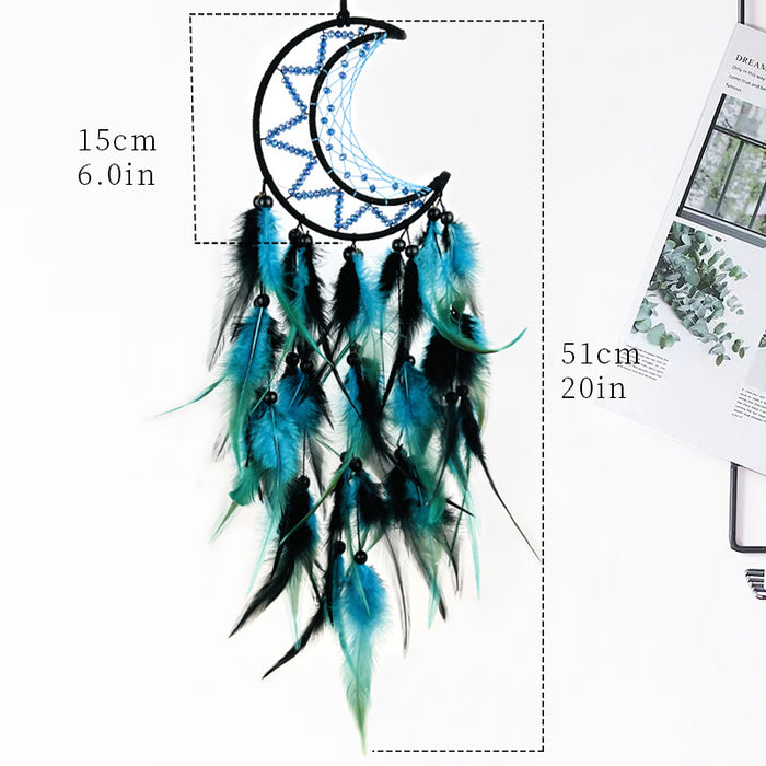 Wholesale Handwoven Iron Feather Dreamcatcher Luna Tribe Blue Purple Moon Design Boho Decorative MOQ≥2