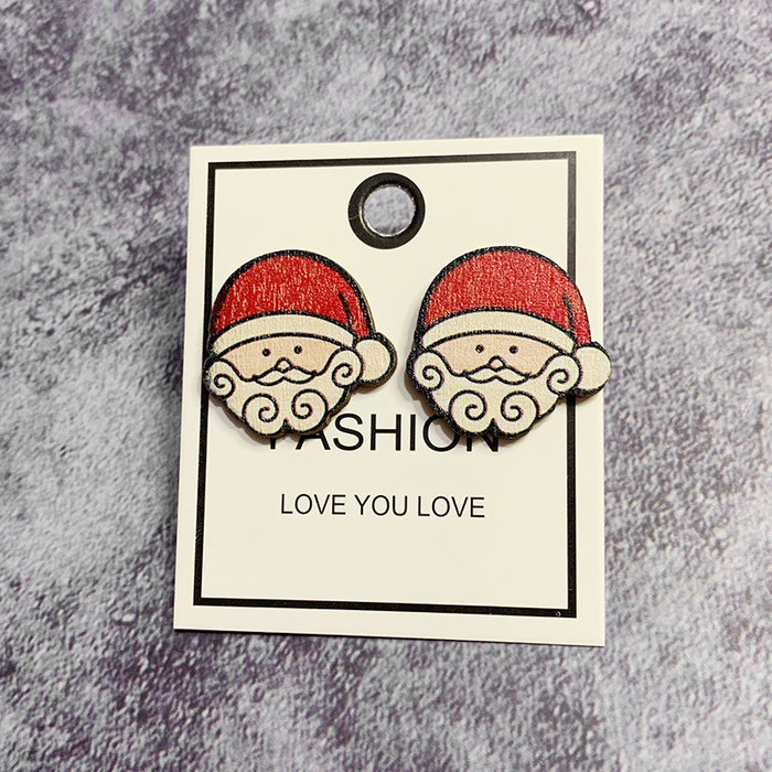 Wholesale Christmas wood earrings supply Christmas tree snowman exaggerated