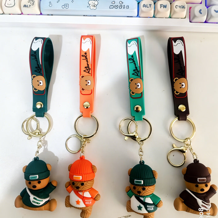 Wholesale Cartoon Bear Keychain Bag Charm Silicone PVC Cute Decor for Car Keys or Bag Accessory