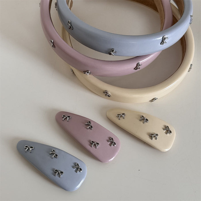 Wholesale Sweet Color Girl silver Small Bow Leather Hair Clips
