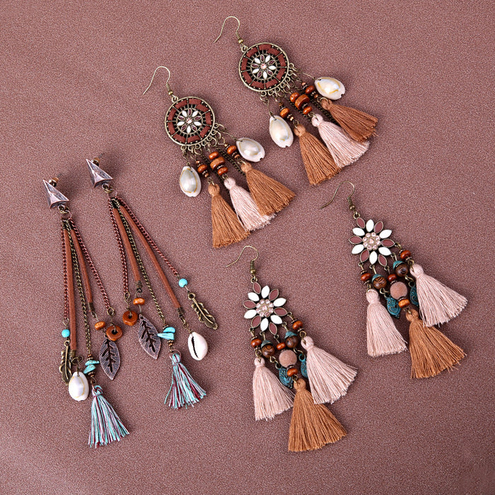 Wholesale Alloy Bohemian Retro Ethnic Style Su Long Earrings JDC-ES-Gumi002