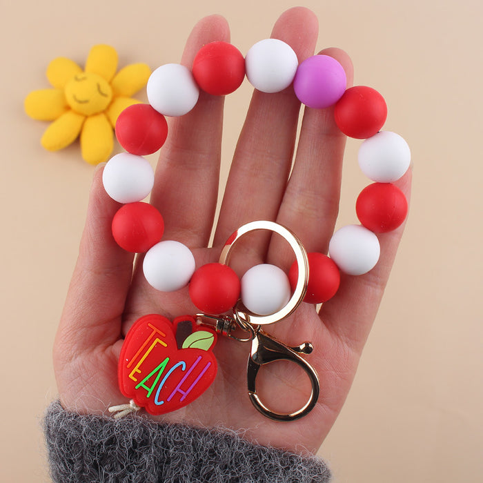 Wholesale Cartoon Apple Teacher Silicone Beaded Wristlet Keychain JDC-KC-GuangTian016