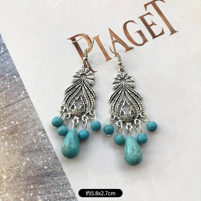 Wholesale Alloy Vintage Turquoise Ethnic Style Earrings JDC-ES-Luox009