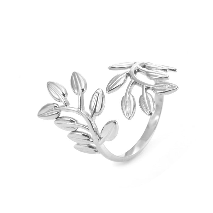 Wholesale stainless steel open ring leaf shape can adjust the ring high sense jewelry