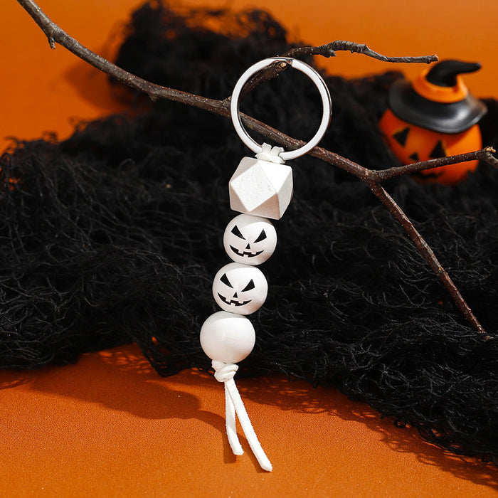 Wholesale Halloween Pumpkin Wooden Beaded Keychain JDC-KC-RongRui029