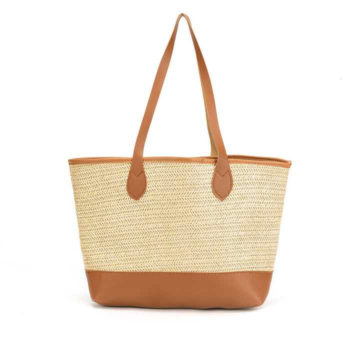 Wholesale Grass Woven Bags Women's Versatile Simple Shoulder Bags Large Capacity Tote Bags Woven Bags Hand-held Beach Bags JDC-HB-JF001