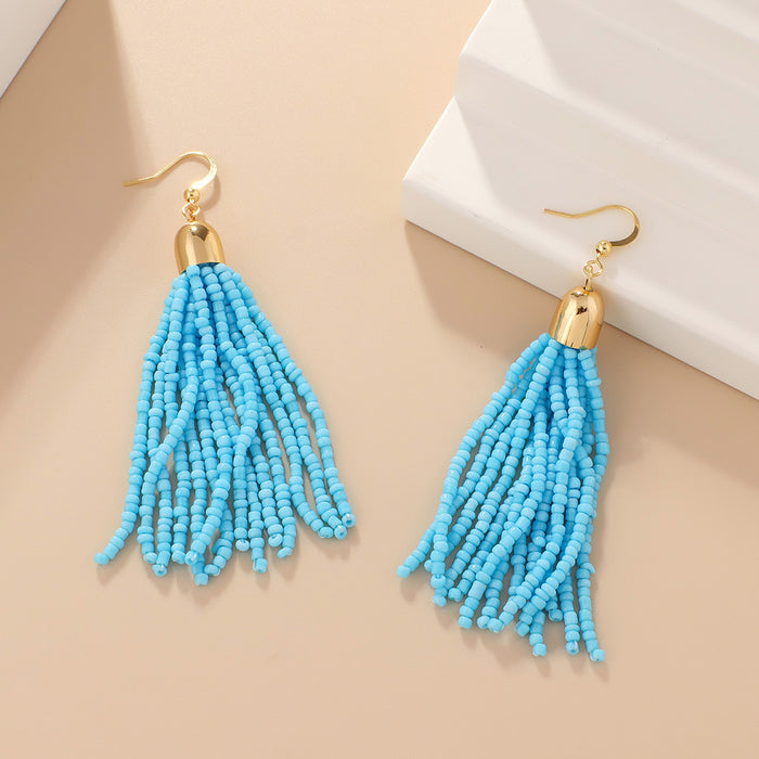 Wholesale Retro ethnic style handmade beaded earrings women' s elegant all-match Bohemian colorful tassel rice beads earrings