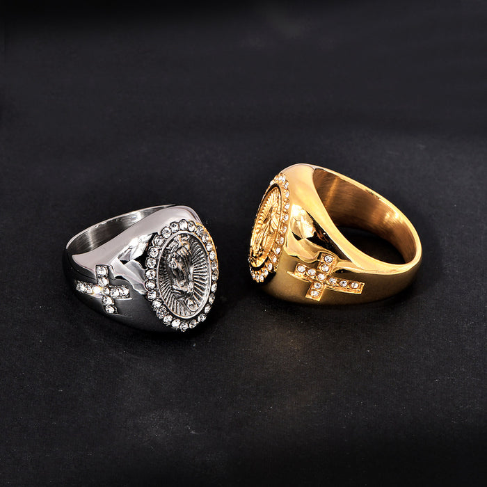 Wholesale Hip-Hop Jewelry Titanium Steel Gold-Plated Diamond Men' s Ring