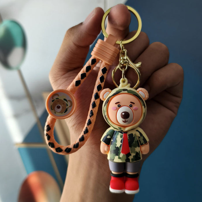 Wholesale PVC Cartoon Camouflage Bowtie Bear Car Keychain Bag Charm