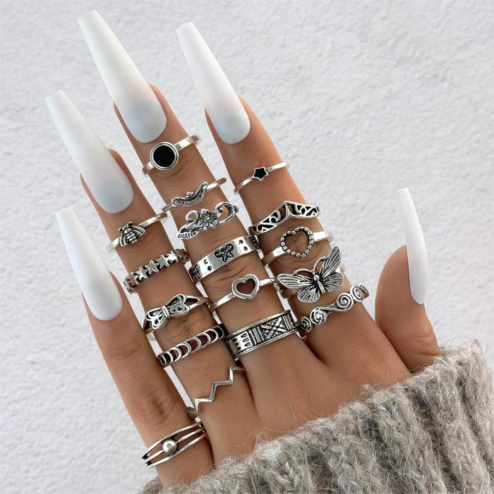 Wholesale Vintage Water Drop Geometric Alloy Ring Set JDC-RS-YongG001