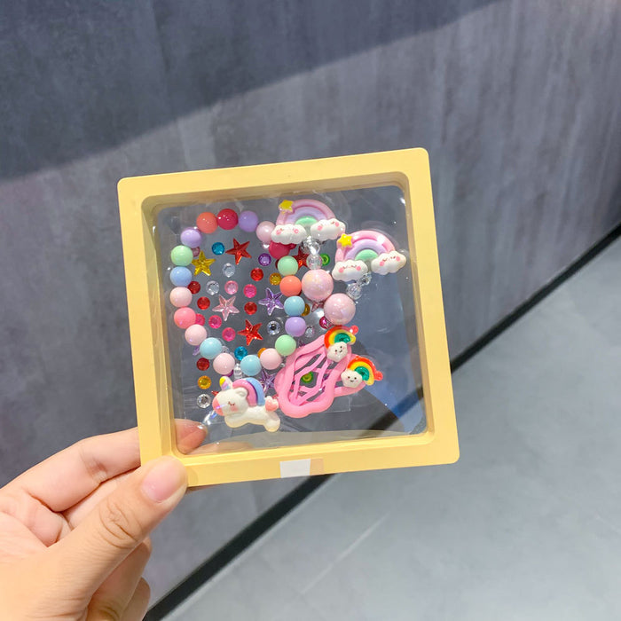 Wholesale Children's Bracelet Gift Box Set Cartoon Earrings Cute Hairpin Princess Face Sticker