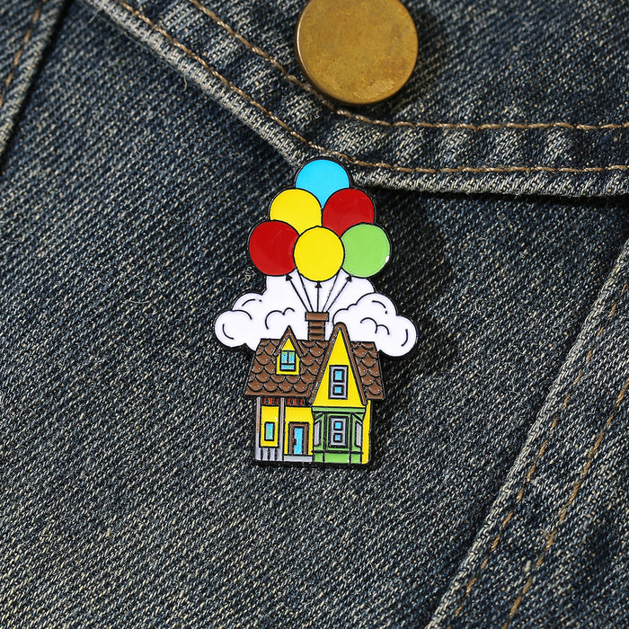 Wholesale Cartoon Flying House Balloon Brooch Creative Metal Badge For Hats And Clothing