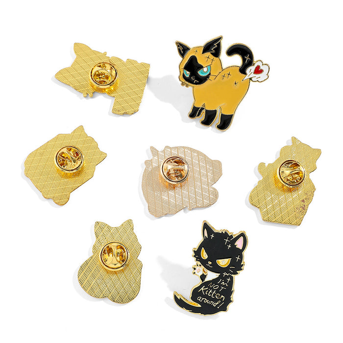 Wholesale Cute cartoon funny personality kitten brooch cat metal badge clothes bag accessories