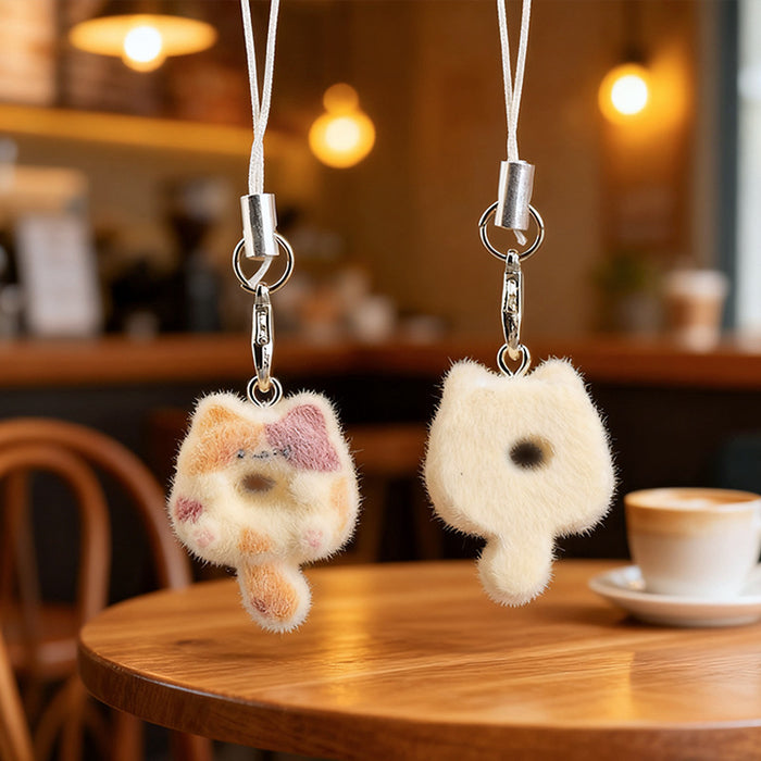 Wholesale Flocked Cat Donut Keychain