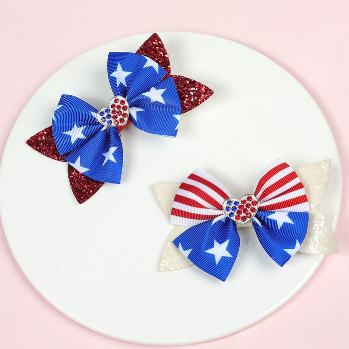 Wholesale American Independence Day Decoration Children's Sequins Glitter Double Layer Bow Fabric Hairpin JDC-HC-QiuN013