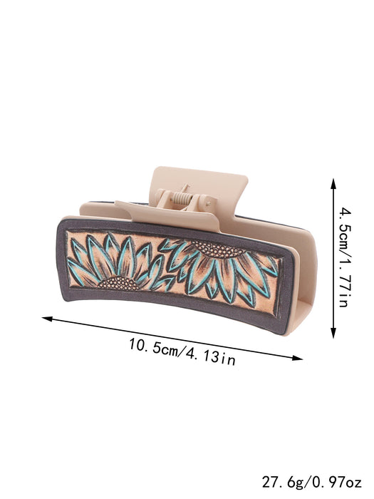 Wholesale West Denim Wind Sunflower Leather Hairpin PU Shark Clip Women Grab Clip