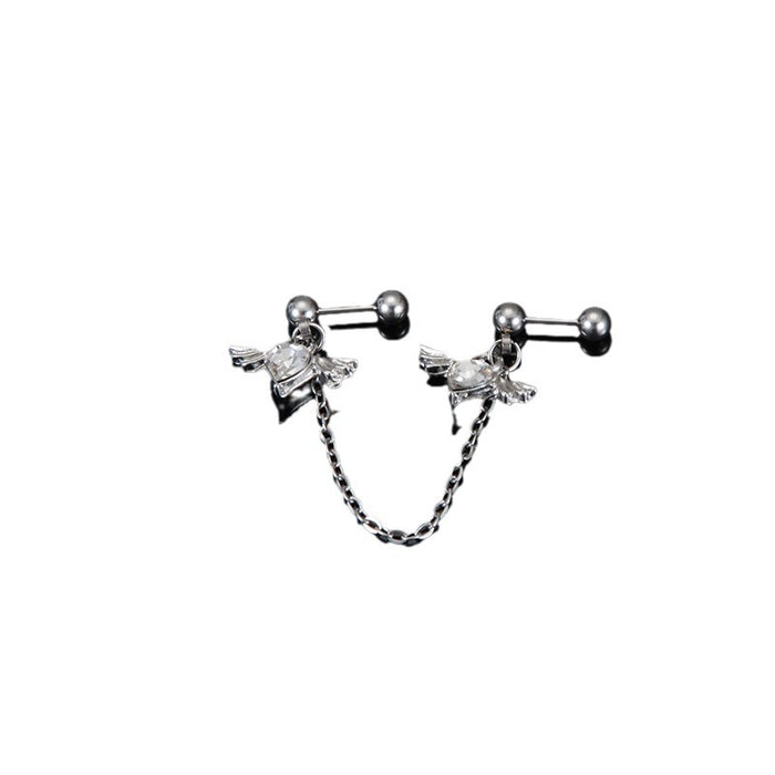 Wholesale Zircon earring chain earrings titanium steel double ear studs with personalized design