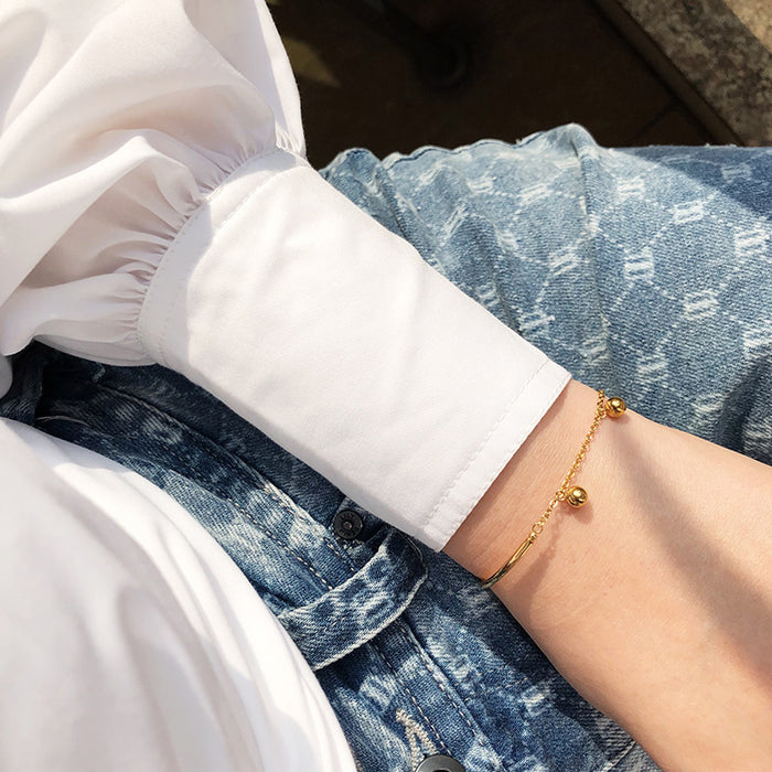 Wholesale half-ed jewelry buckle round wire steel ball tassel bracelet titanium steel plated 18k gold women' s jewelry