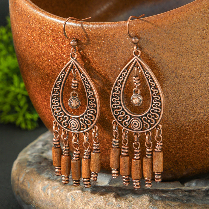 Wholesale Ethnic Style Earrings Long Tassel Handmade Bead,  Retro Copper Tone Fashion MOQ≥2