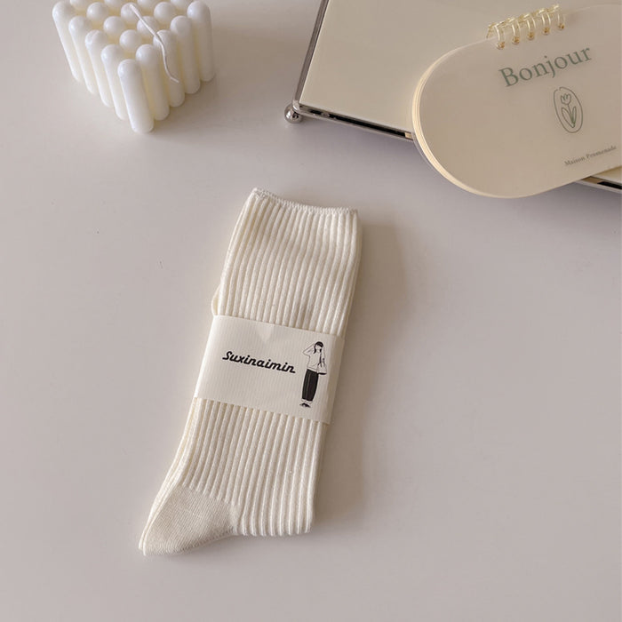 Wholesale Mid length socks, pure cotton socks, stacked socks, simple solid color long socks