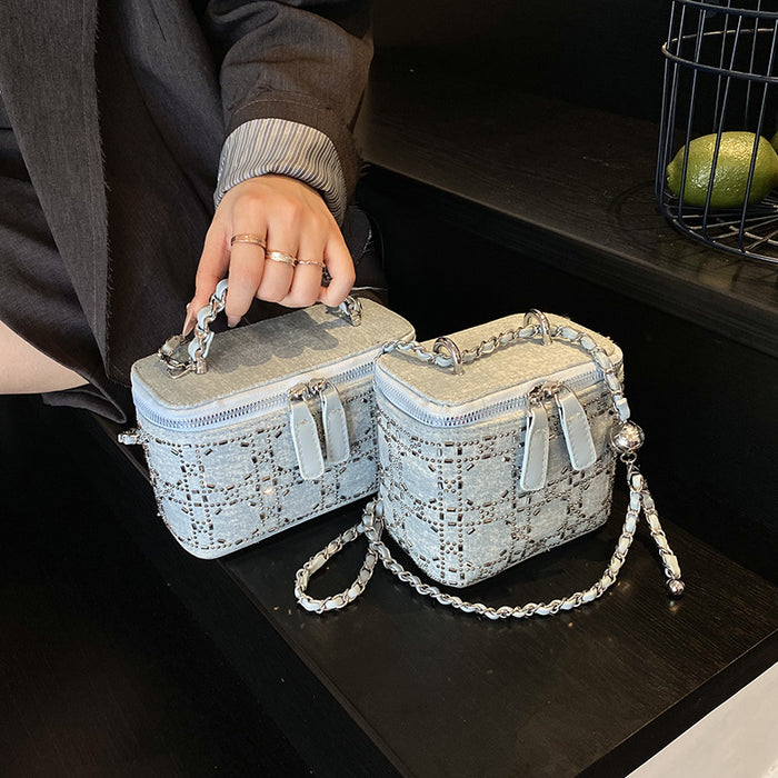 Wholesale Cowboy Diamond Flash Bag, Cowboy Blue Hot Stamped Diamond Versatile Handbag, Fashion Single Shoulder Box Bag