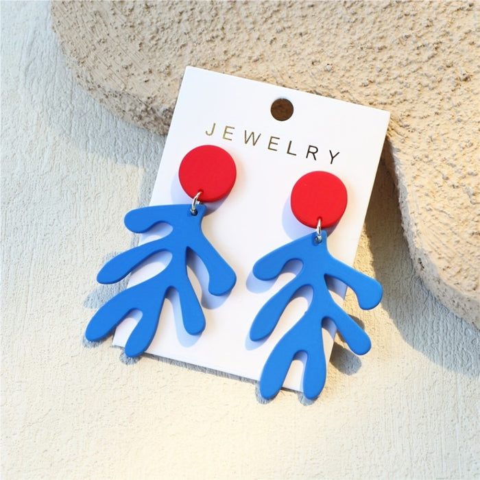 Wholesale Blue Coral Seaweed Acrylic Earrings for Women Tassel Earrings Accessories