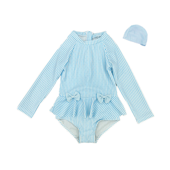 Wholesale Children's Swimwear Girls' Children's Polyester Long Sleeve Sunscreen Solid Color Little Girl's Hot Spring Beach Swimwear