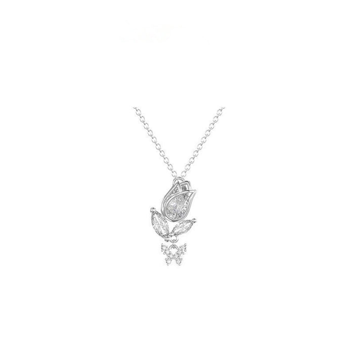 Wholesale Zircon flower necklace butterfly pendant light luxury niche collarbone chain versatile temperament personality accessory