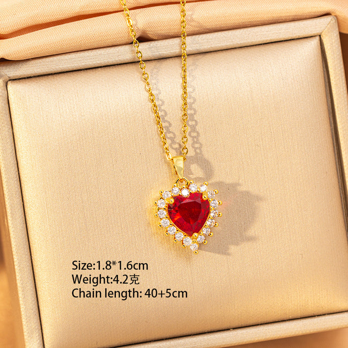 Wholesale Titanium steel necklace with red zircon