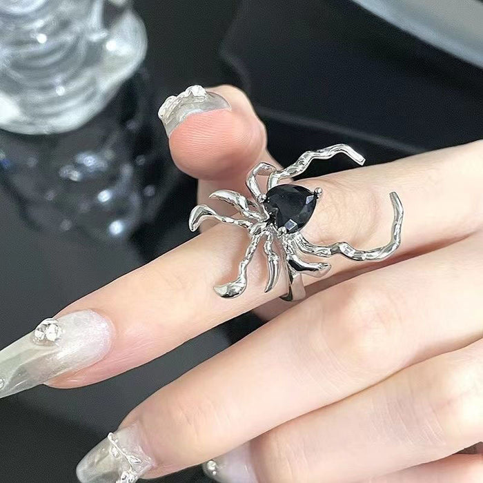 Wholesale black gem Spider nail ring cold style open  ring