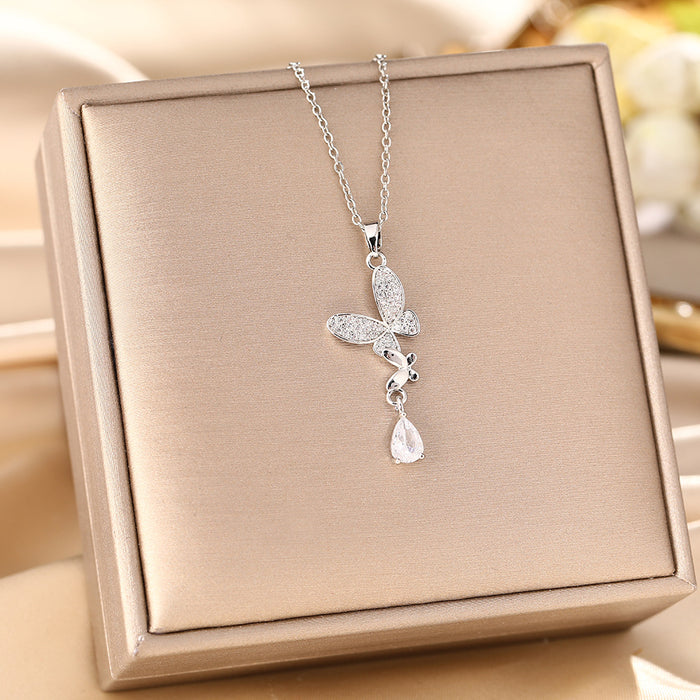 Wholesale Micro-Inlaid Zirconia Silver Titanium Steel Necklace JDC-NE-YinY001