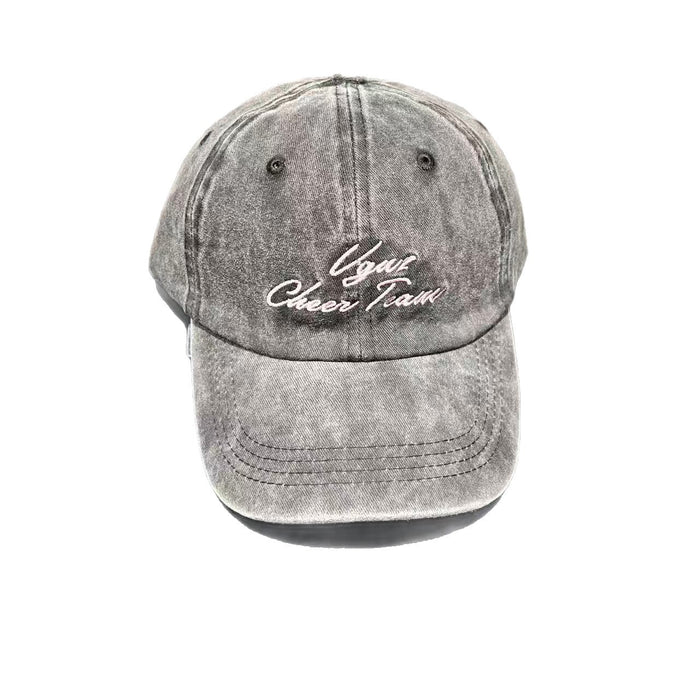 Letter Embroidery Washed Baseball Cap Spring Summer Large Head Circumference Trendy Denim Duckbill Cap Wide Brim Face-Slimming Hat