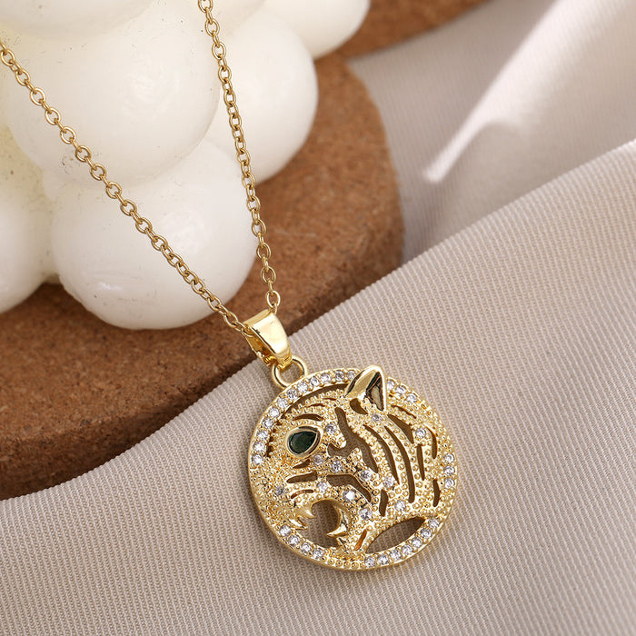 Wholesale Gold-plated Copper Zircon Colored Vintage Animal Relief Necklace JDC-NE-ShangY039